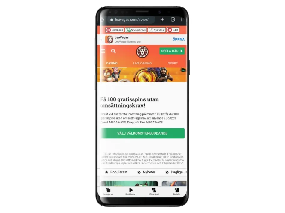 LeoVegas registrering i mobilen