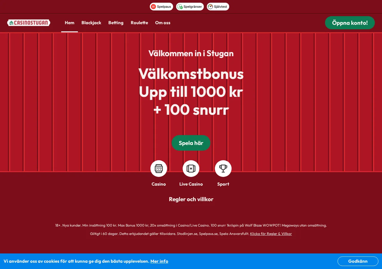 Casinostugan hemsida - omsättningsfria free spins