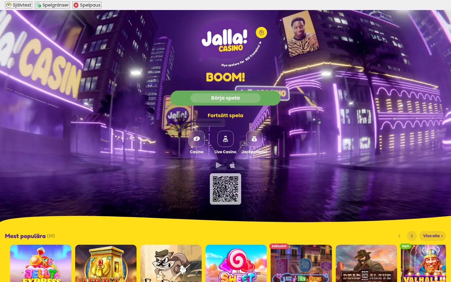 Jalla Casino startsida september 2026