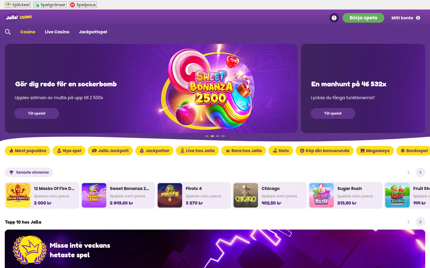 Jalla Casino spellobby september 2026