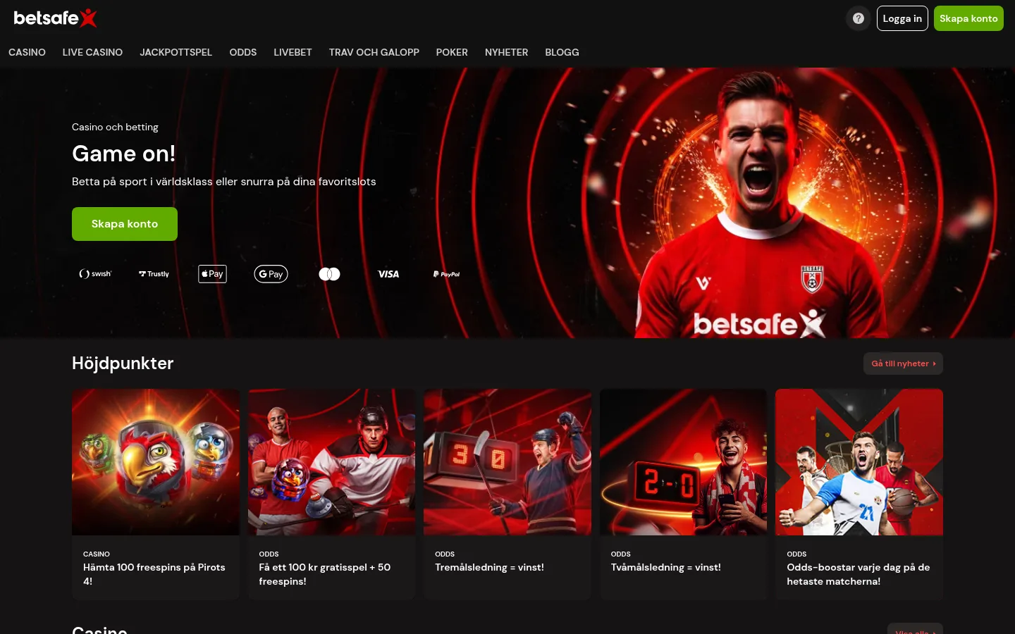 Betsafe startsida hämtad 2026-05-06