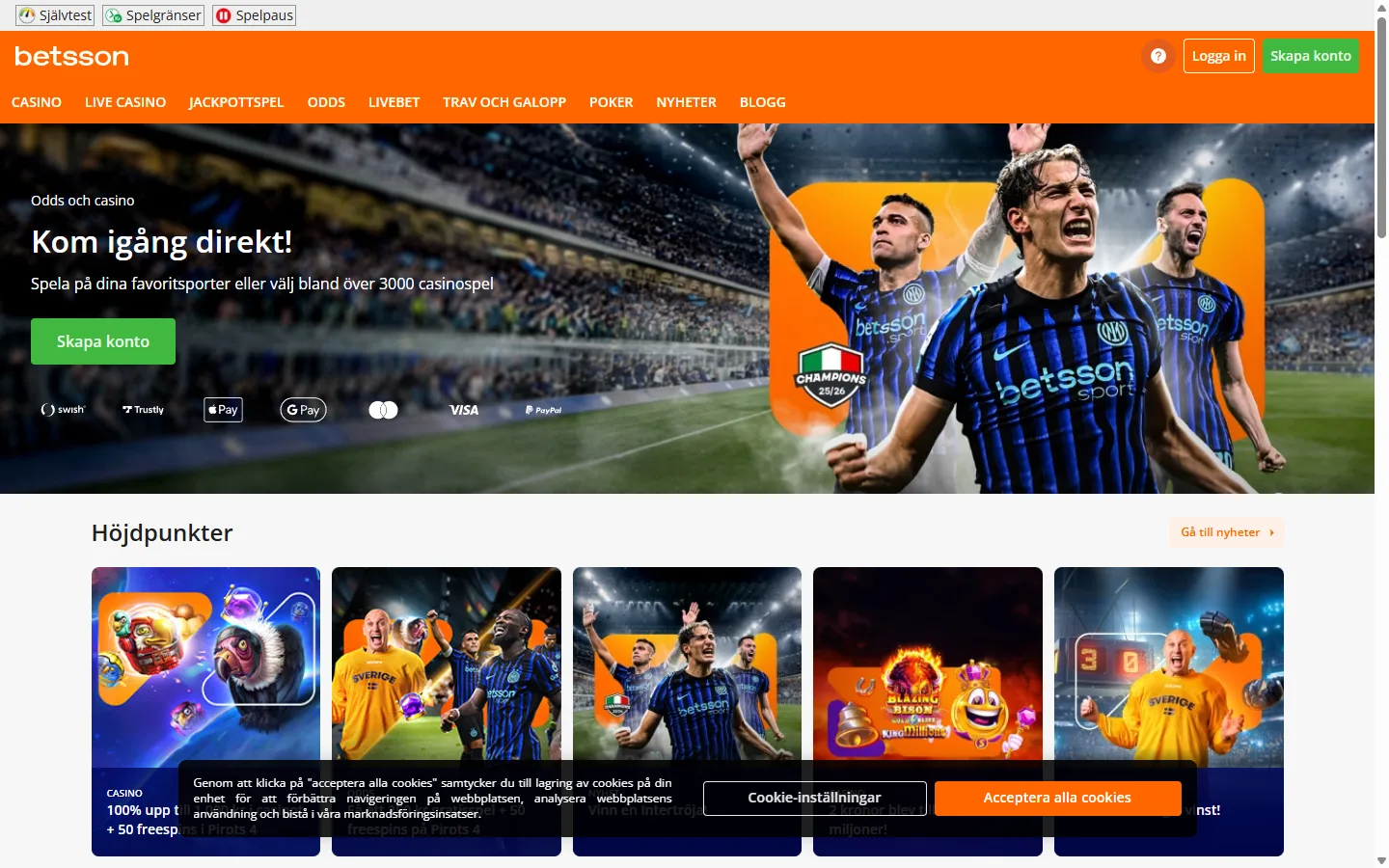 Betsson startsida september 2026