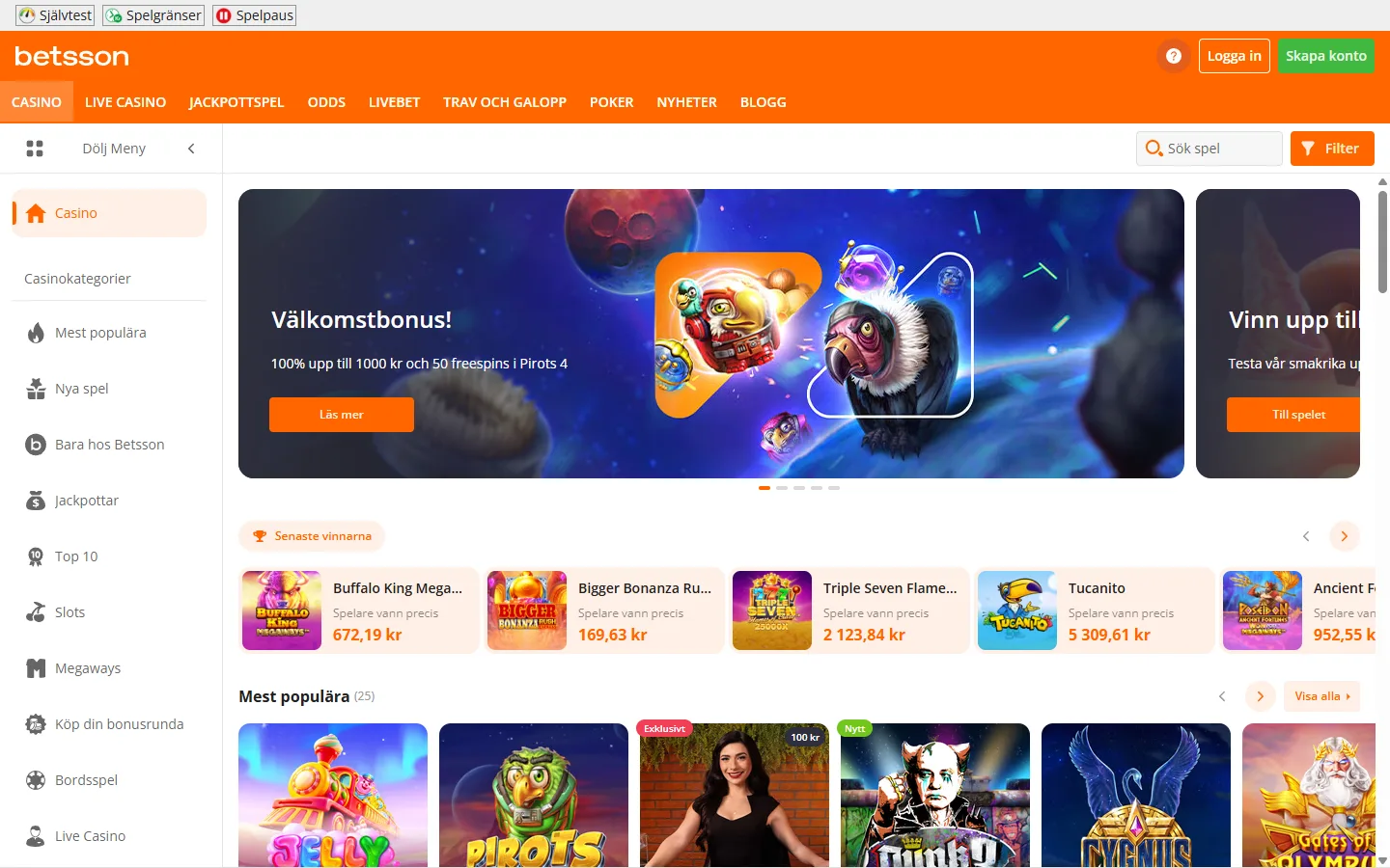 Betsson casino-lobby september 2026