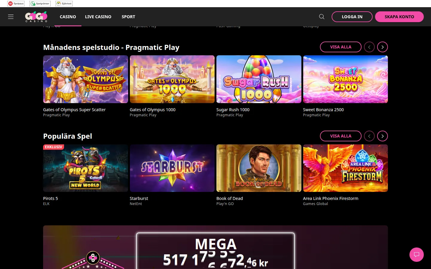 GoGo Casino spellobby och jackpot hämtad 2026-08-17