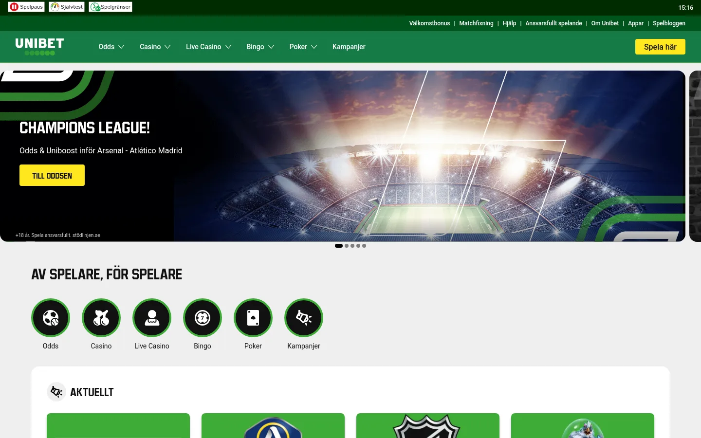 Unibet startsida september 2026