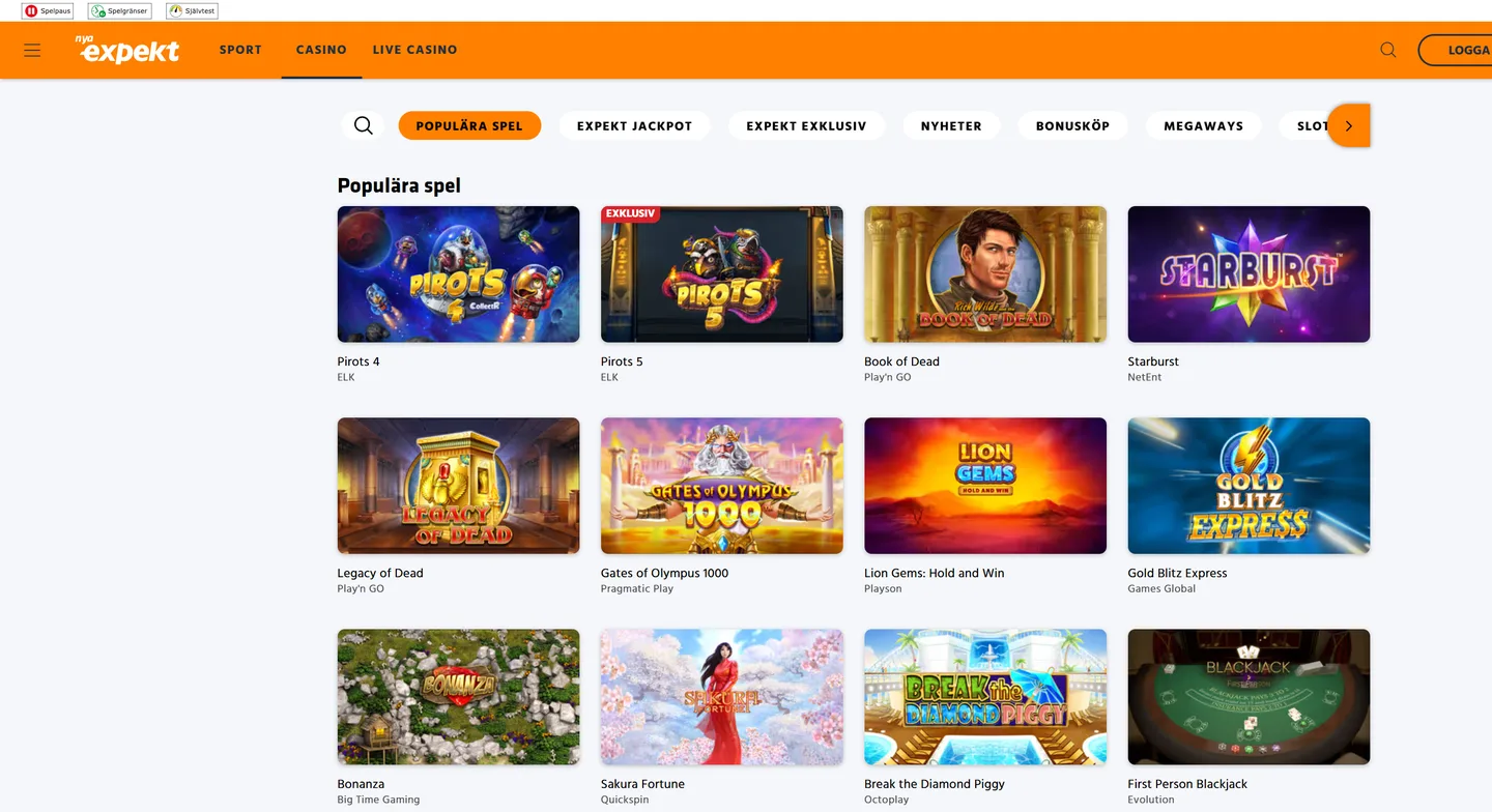 Expekt Casino spellobby september 2026