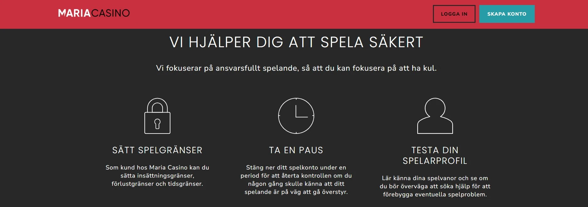 Maria Casino Säkerhet & ansvarsfullt spelande