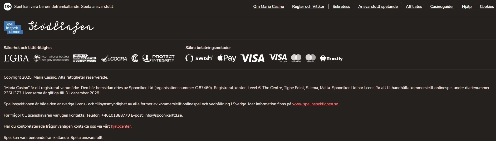 Maria Casino har svensk licens 