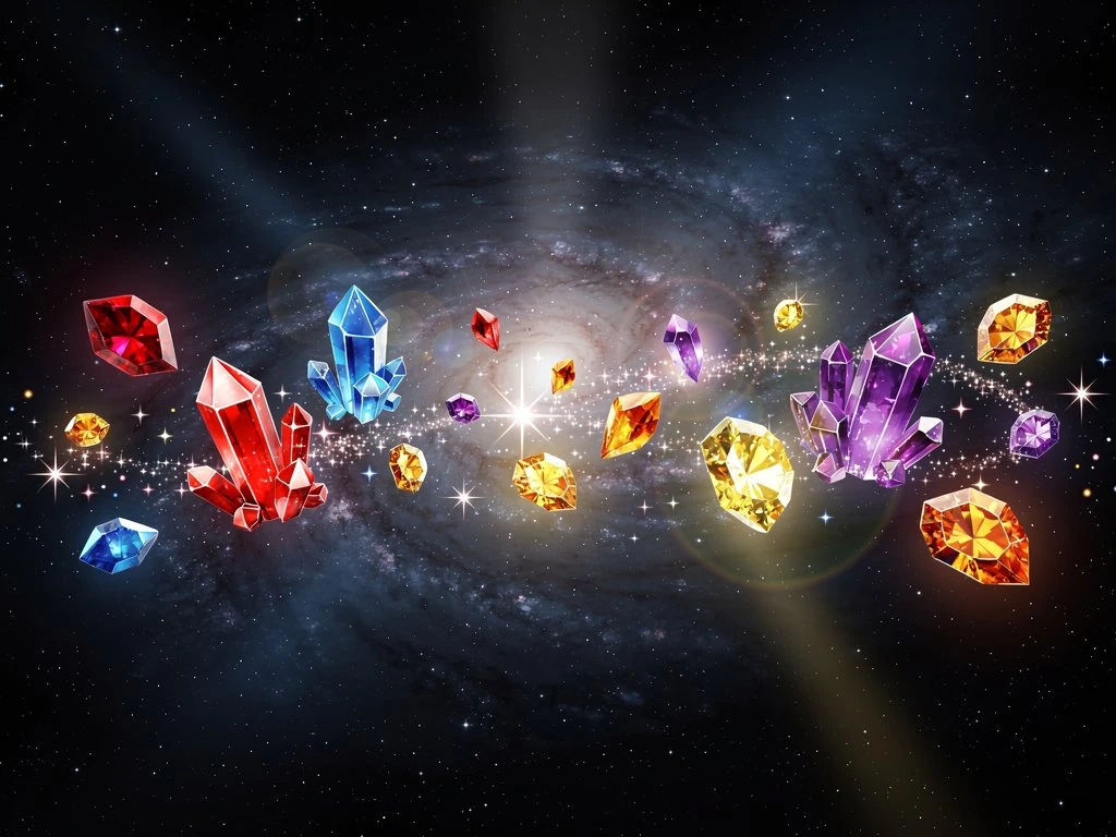 Starburst slot från NetEnt — kosmiska kristaller mot stjärnhimmel