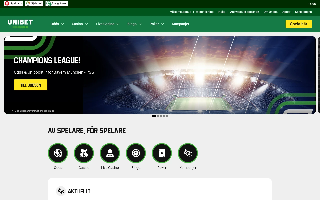 Unibet välkomstsida hämtad 2026-05-06