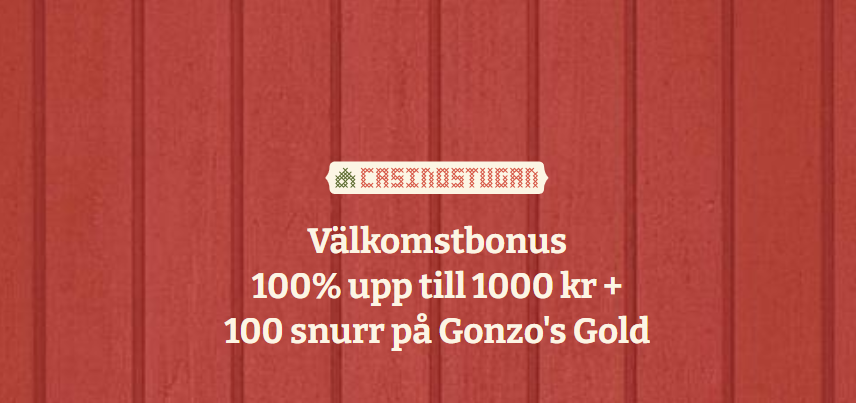 Välkomstbonus 100% upp till 1000 kr + 100 snurr på Gonzo's Gold